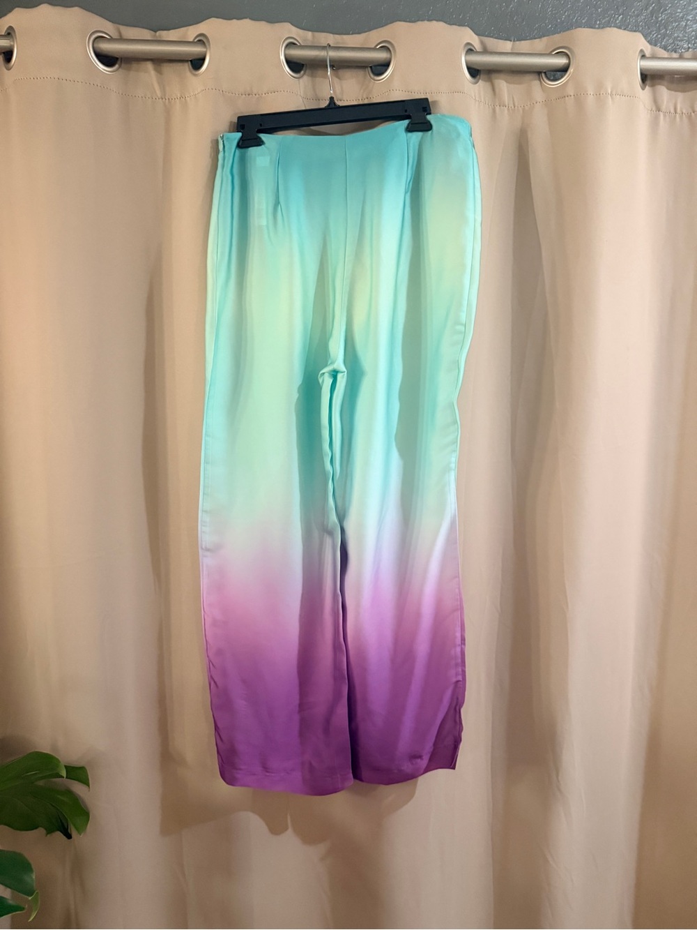 Zara Teal Satin Wide Leg Pants - Picture 3 of 9